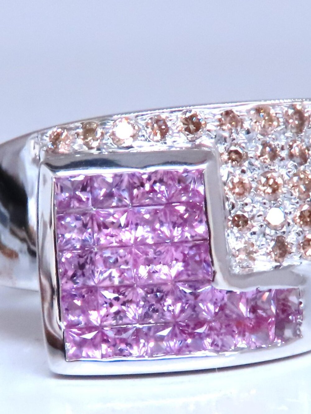 Natural Pink Sapphires Diamonds Geometric Band 14kt Gold 12441*